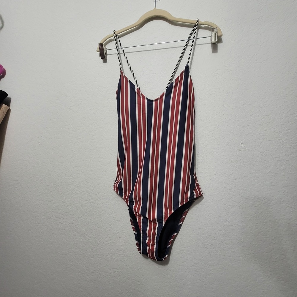 aerie Striped One-Piece Swimsuit in Navy, Red & White - Picture 5 of 14